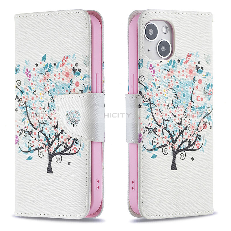 Coque Portefeuille Fleurs Livre Cuir Etui Clapet L01 pour Apple iPhone 15 Mixte Plus