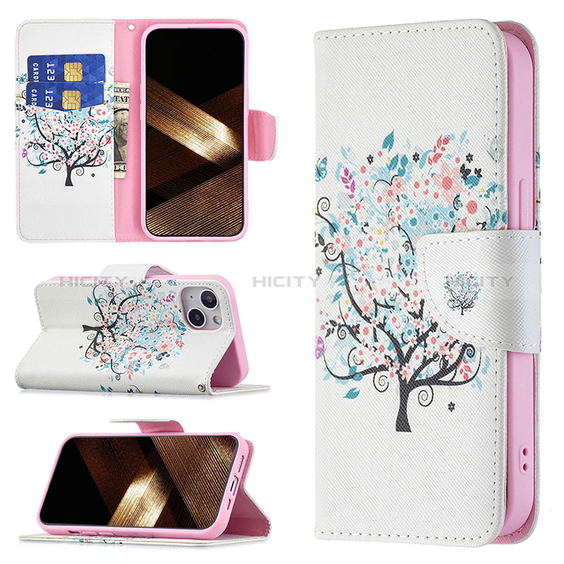 Coque Portefeuille Fleurs Livre Cuir Etui Clapet L01 pour Apple iPhone 15 Mixte Plus