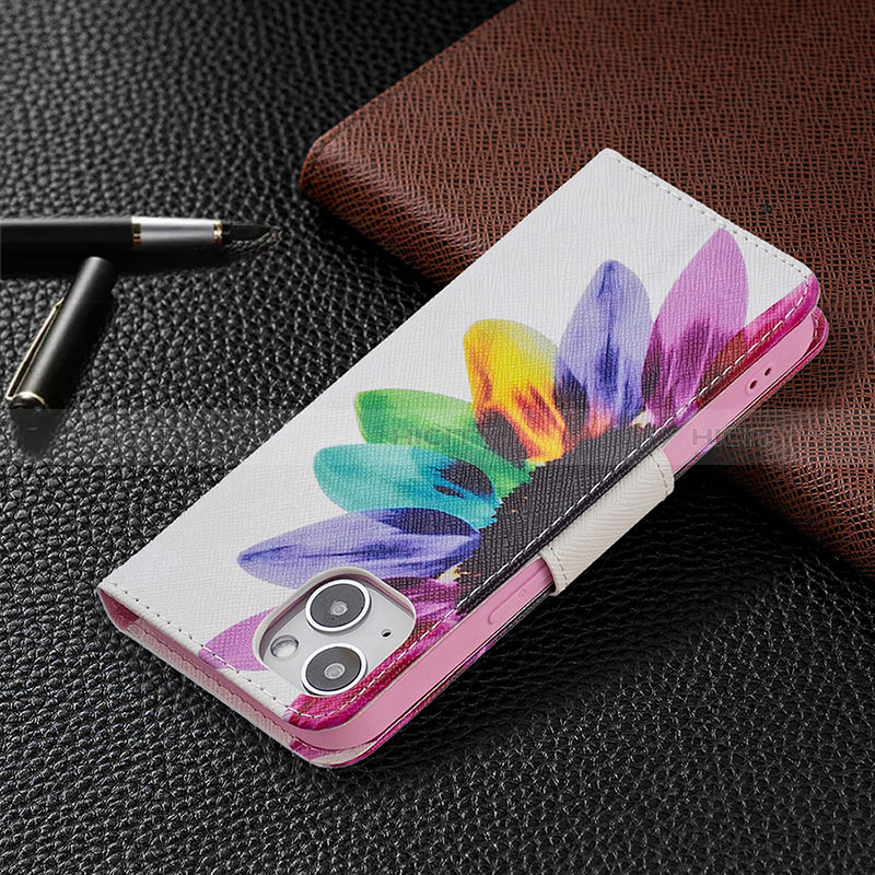 Coque Portefeuille Fleurs Livre Cuir Etui Clapet L01 pour Apple iPhone 15 Plus Colorful Plus