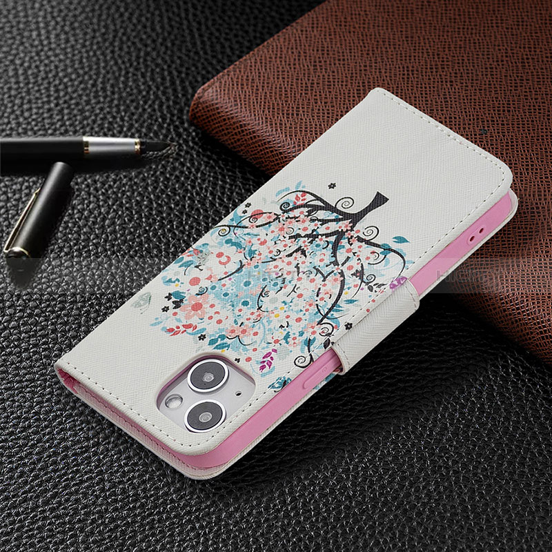 Coque Portefeuille Fleurs Livre Cuir Etui Clapet L01 pour Apple iPhone 15 Plus Mixte Plus