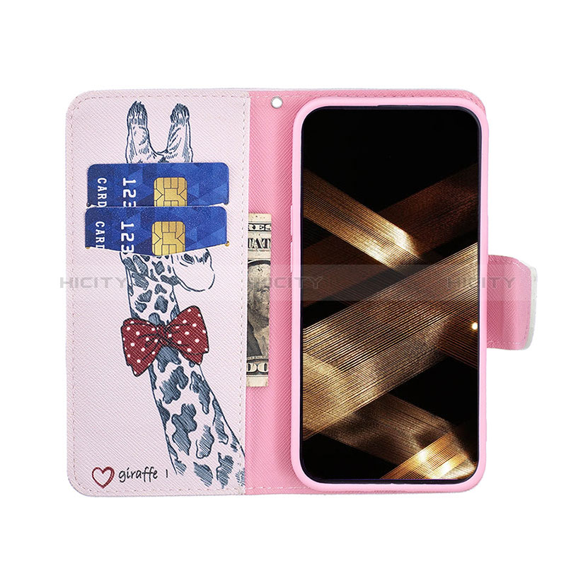 Coque Portefeuille Fleurs Livre Cuir Etui Clapet L01 pour Apple iPhone 15 Rose Plus