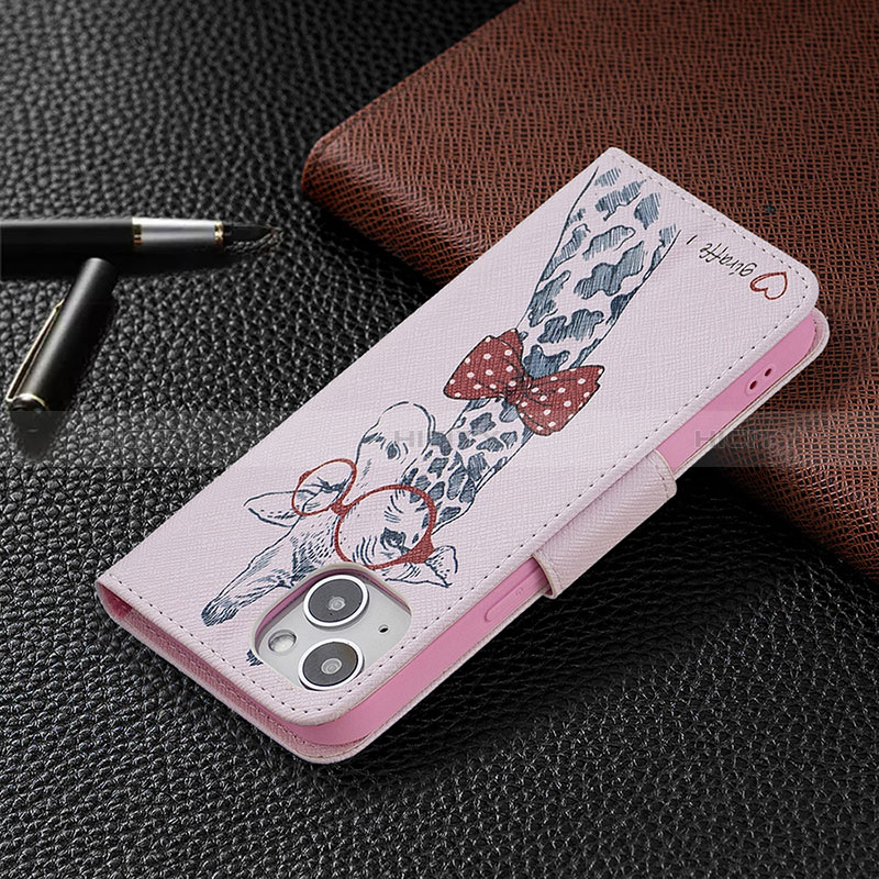 Coque Portefeuille Fleurs Livre Cuir Etui Clapet L01 pour Apple iPhone 15 Rose Plus