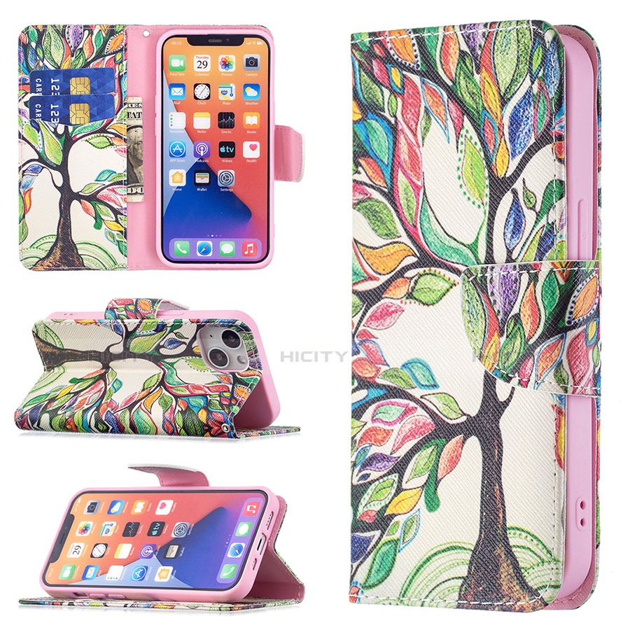 Coque Portefeuille Fleurs Livre Cuir Etui Clapet L02 pour Apple iPhone 13 Mixte Plus