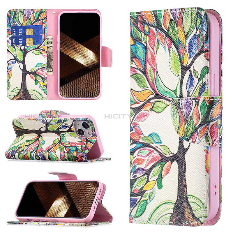 Coque Portefeuille Fleurs Livre Cuir Etui Clapet L02 pour Apple iPhone 15 Mixte Plus