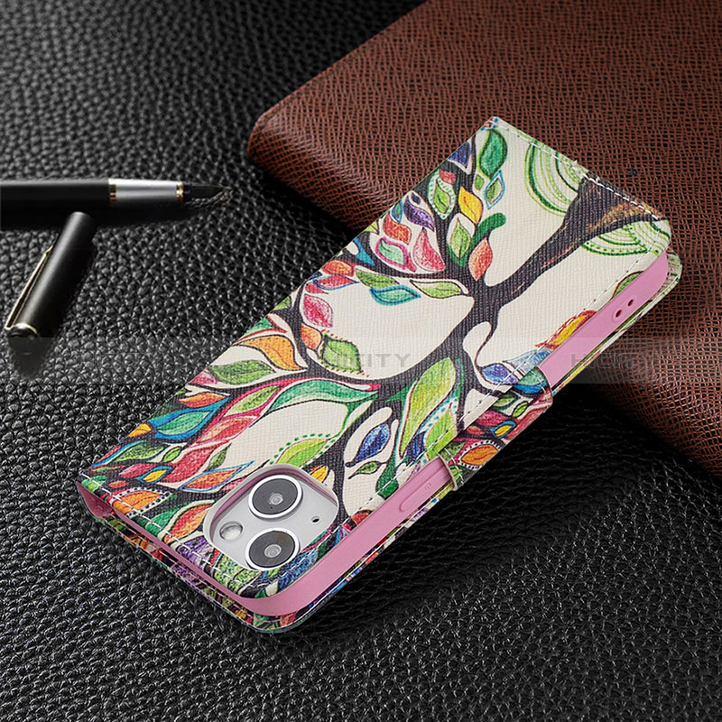 Coque Portefeuille Fleurs Livre Cuir Etui Clapet L02 pour Apple iPhone 15 Mixte Plus