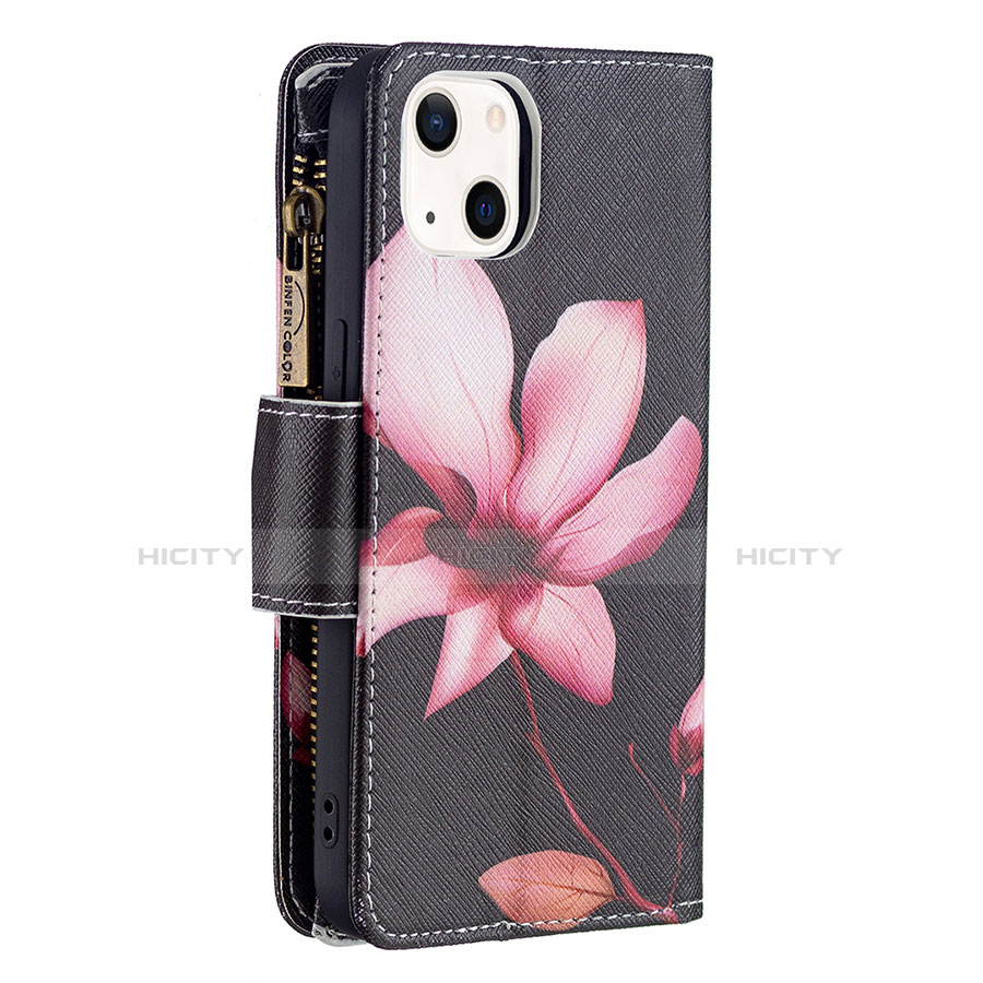 Coque Portefeuille Fleurs Livre Cuir Etui Clapet L03 pour Apple iPhone 13 Marron Plus