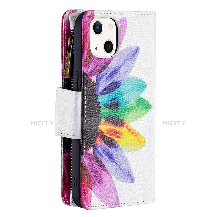 Coque Portefeuille Fleurs Livre Cuir Etui Clapet L03 pour Apple iPhone 13 Mini Rose Plus