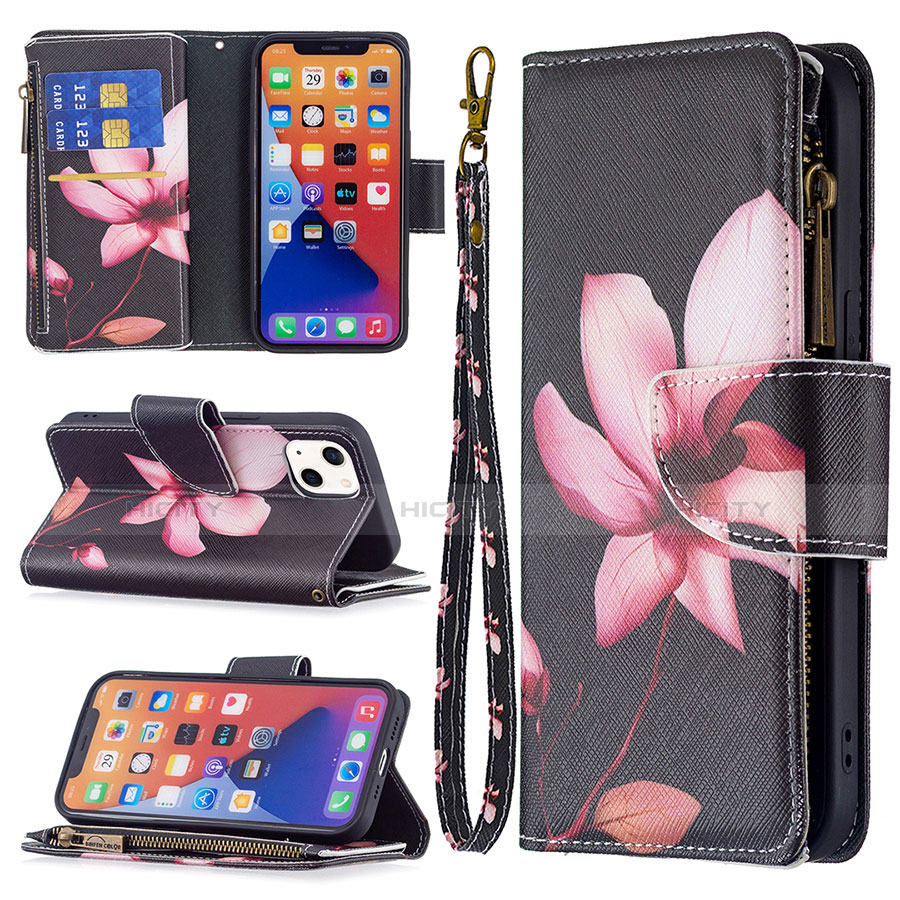 Coque Portefeuille Fleurs Livre Cuir Etui Clapet L03 pour Apple iPhone 14 Plus Marron Plus