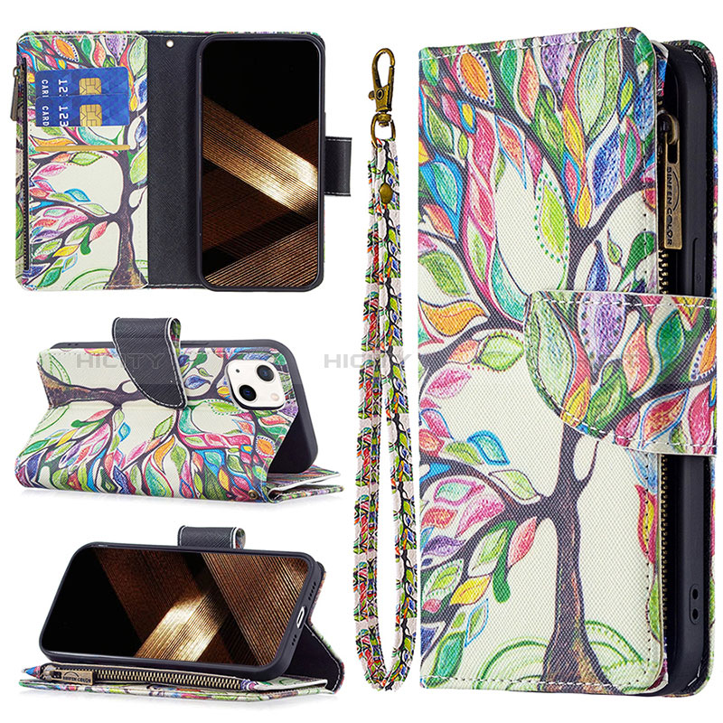 Coque Portefeuille Fleurs Livre Cuir Etui Clapet L03 pour Apple iPhone 15 Mixte Plus