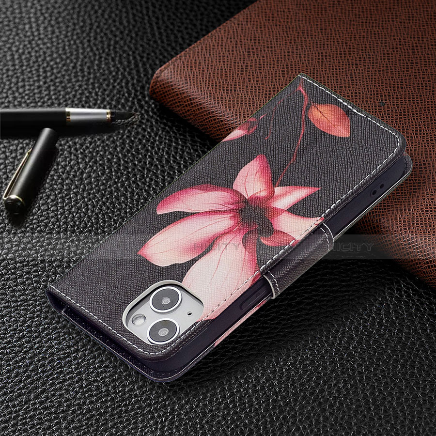 Coque Portefeuille Fleurs Livre Cuir Etui Clapet L07 pour Apple iPhone 14 Marron Plus