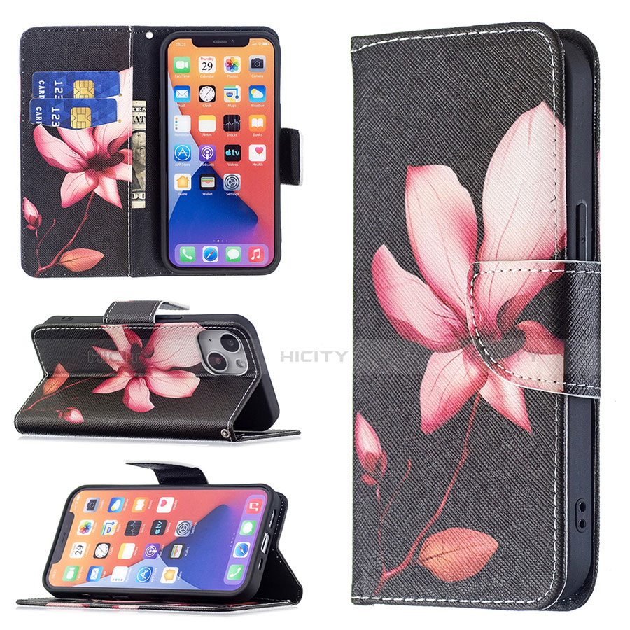 Coque Portefeuille Fleurs Livre Cuir Etui Clapet L07 pour Apple iPhone 14 Plus Marron Plus