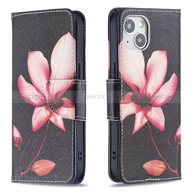 Coque Portefeuille Fleurs Livre Cuir Etui Clapet L07 pour Apple iPhone 15 Marron Plus