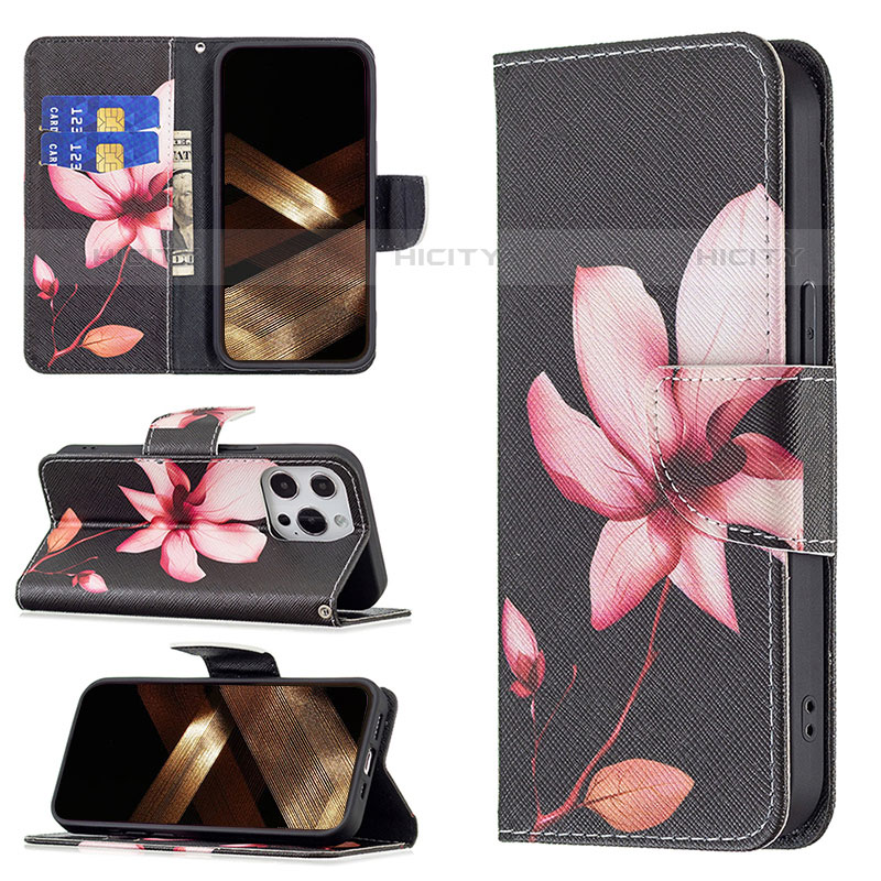 Coque Portefeuille Fleurs Livre Cuir Etui Clapet L07 pour Apple iPhone 15 Pro Max Marron Plus