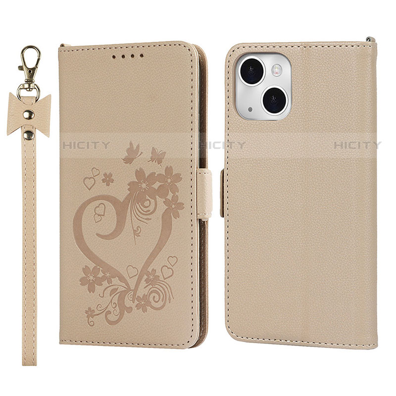 Coque Portefeuille Fleurs Livre Cuir Etui Clapet L16 pour Apple iPhone 13 Mini Or Plus