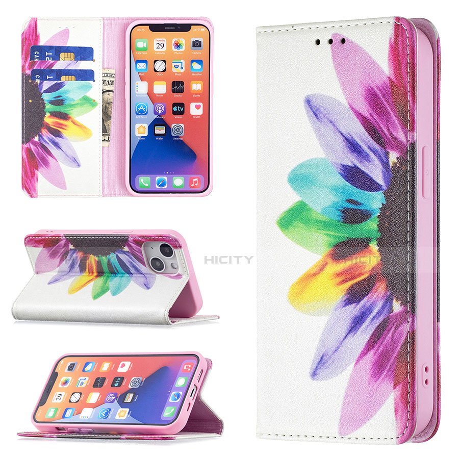 Coque Portefeuille Fleurs Livre Cuir Etui Clapet pour Apple iPhone 13 Colorful Plus