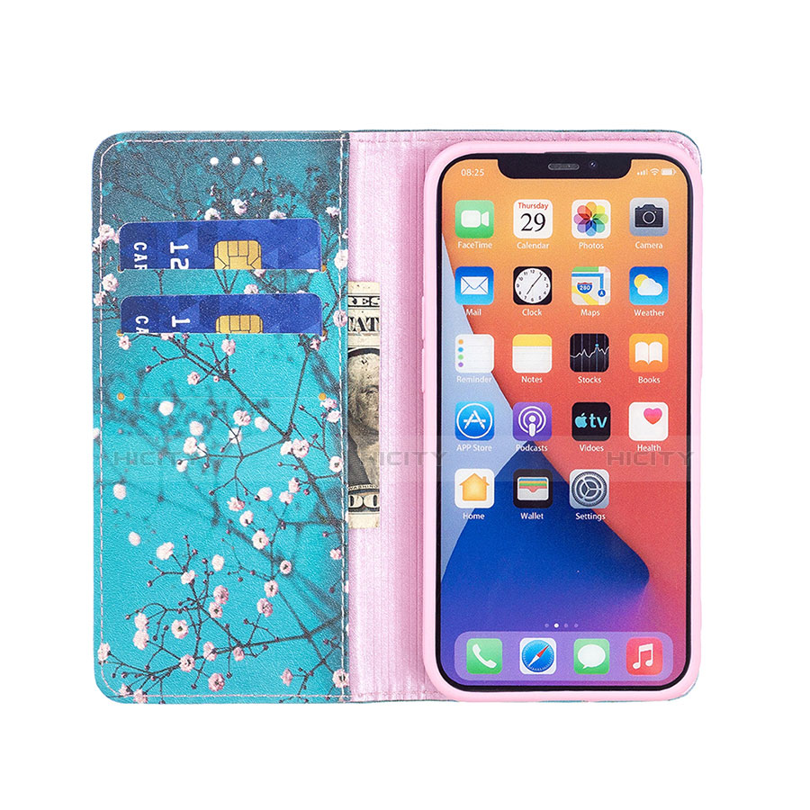 Coque Portefeuille Fleurs Livre Cuir Etui Clapet pour Apple iPhone 13 Mini Cyan Plus