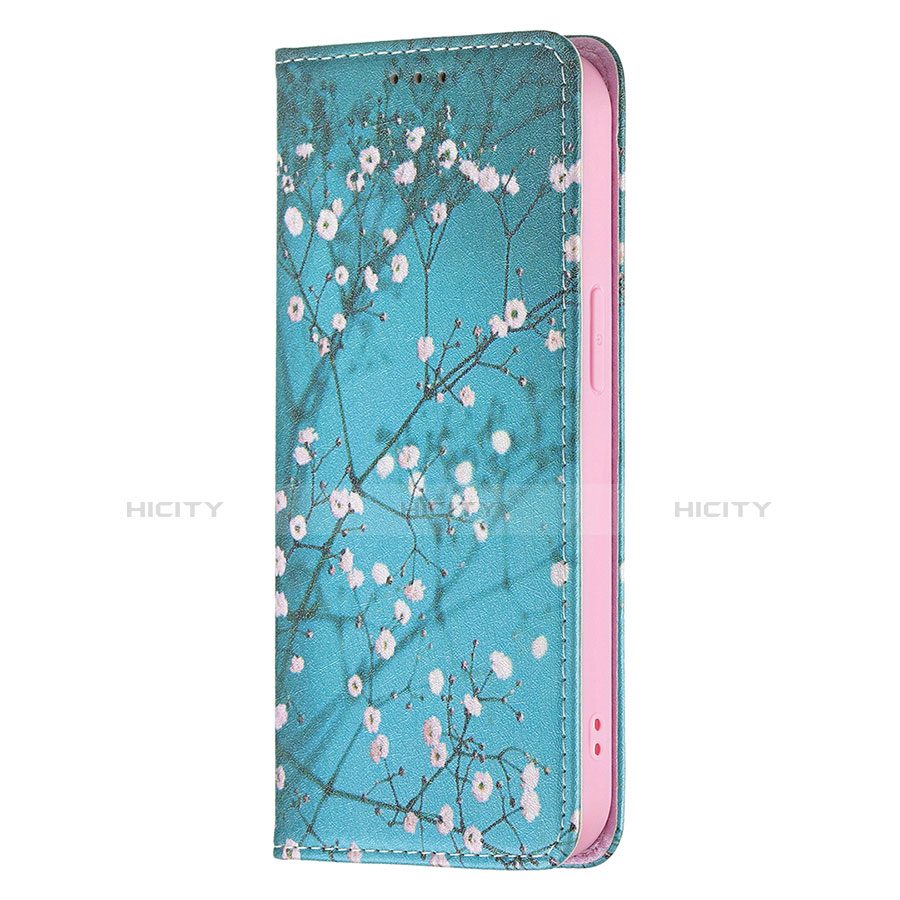 Coque Portefeuille Fleurs Livre Cuir Etui Clapet pour Apple iPhone 13 Pro Bleu Ciel Plus