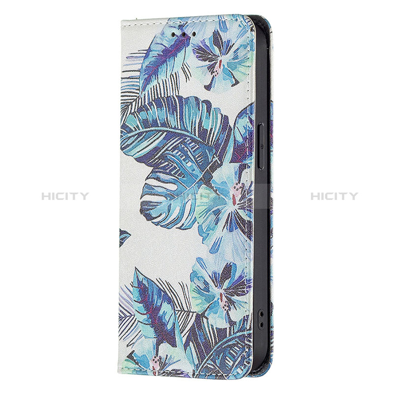 Coque Portefeuille Fleurs Livre Cuir Etui Clapet pour Apple iPhone 14 Pro Bleu Plus