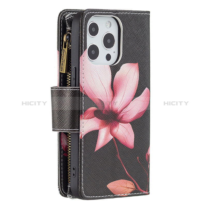 Coque Portefeuille Fleurs Livre Cuir Etui Clapet pour Apple iPhone 14 Pro Marron Plus