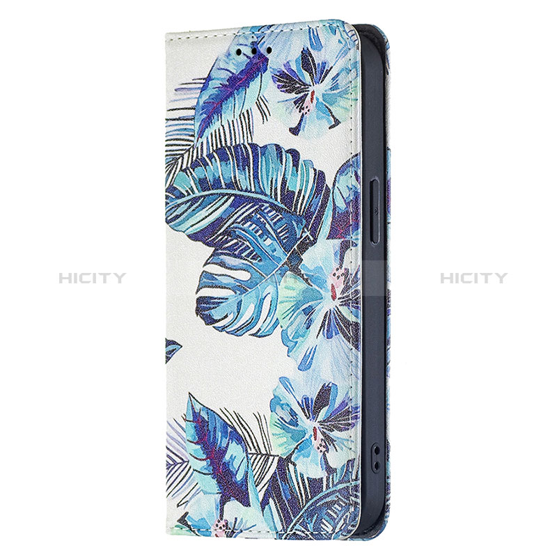 Coque Portefeuille Fleurs Livre Cuir Etui Clapet pour Apple iPhone 15 Plus Bleu Plus