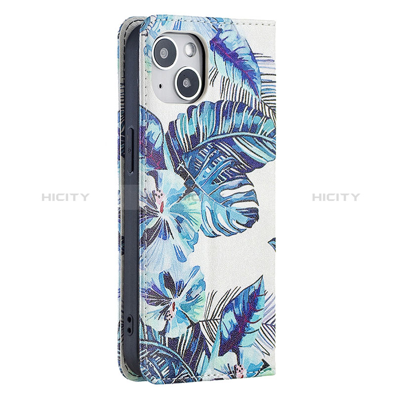 Coque Portefeuille Fleurs Livre Cuir Etui Clapet pour Apple iPhone 15 Plus Bleu Plus