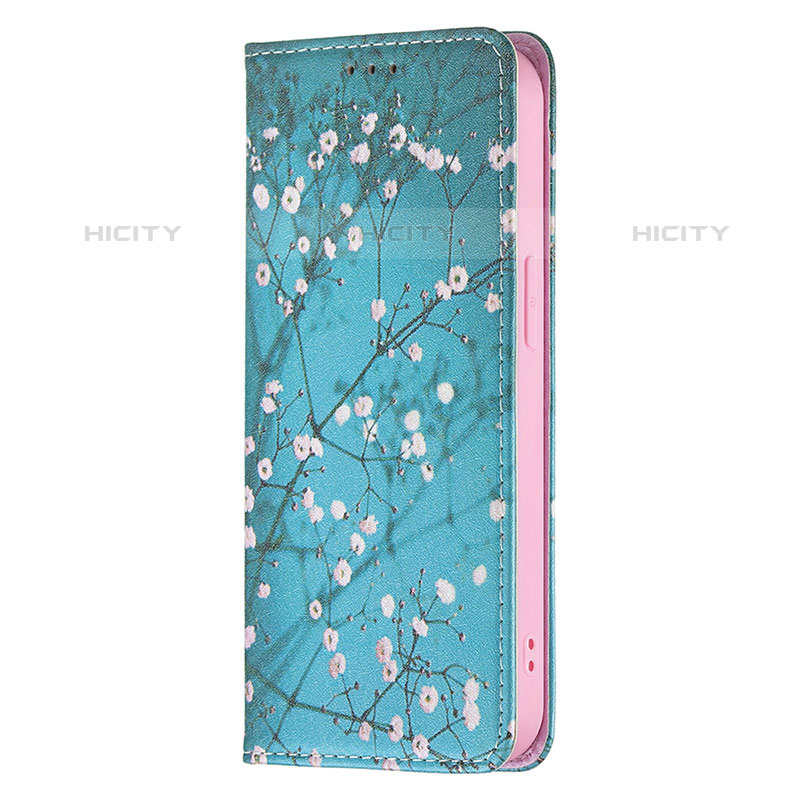 Coque Portefeuille Fleurs Livre Cuir Etui Clapet pour Apple iPhone 15 Pro Max Bleu Ciel Plus