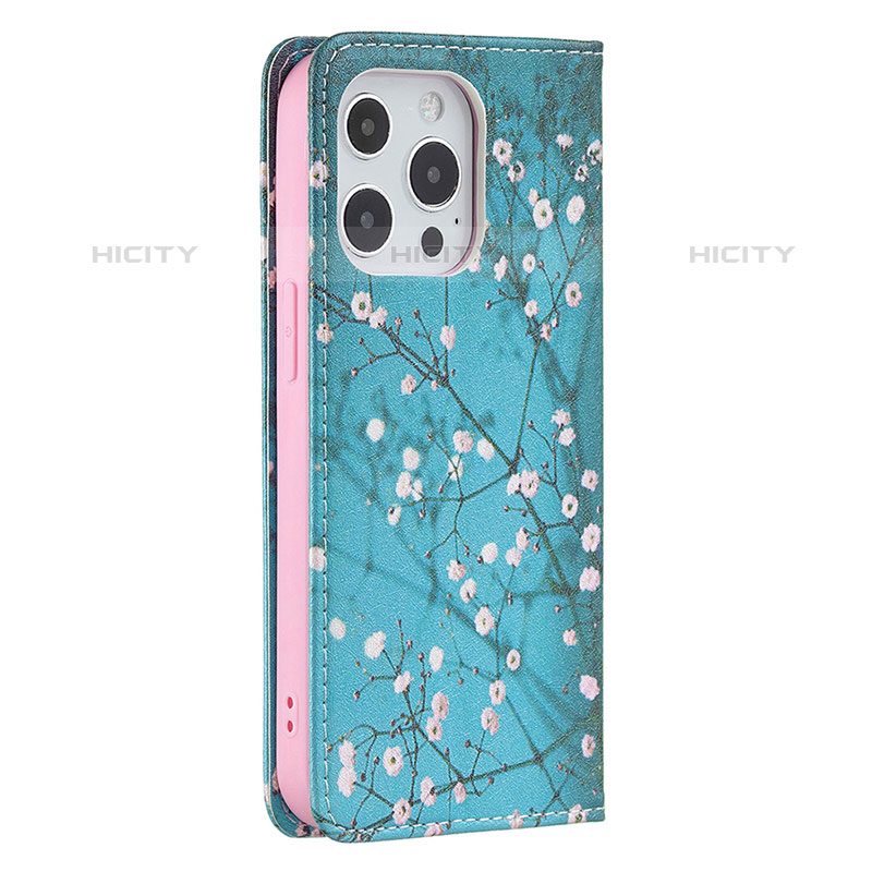 Coque Portefeuille Fleurs Livre Cuir Etui Clapet pour Apple iPhone 15 Pro Max Bleu Ciel Plus