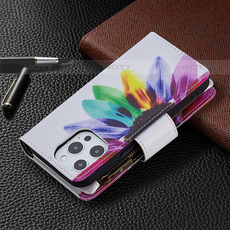 Coque Portefeuille Fleurs Livre Cuir Etui Clapet pour Apple iPhone 15 Pro Max Colorful Plus