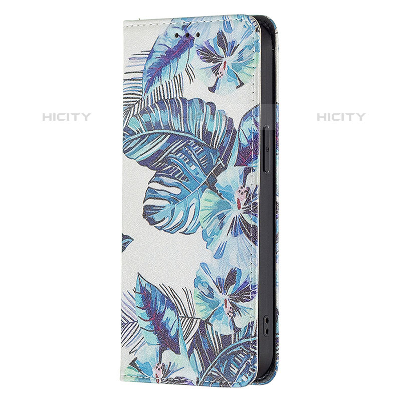 Coque Portefeuille Fleurs Livre Cuir Etui Clapet pour Apple iPhone 16 Pro Max Bleu Plus