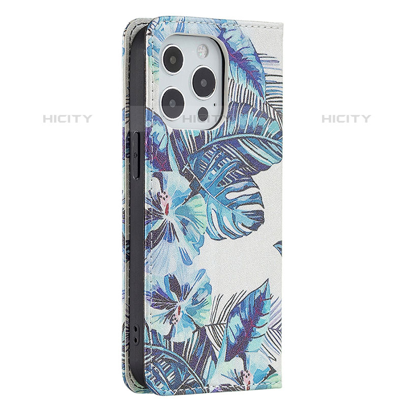 Coque Portefeuille Fleurs Livre Cuir Etui Clapet pour Apple iPhone 16 Pro Max Bleu Plus