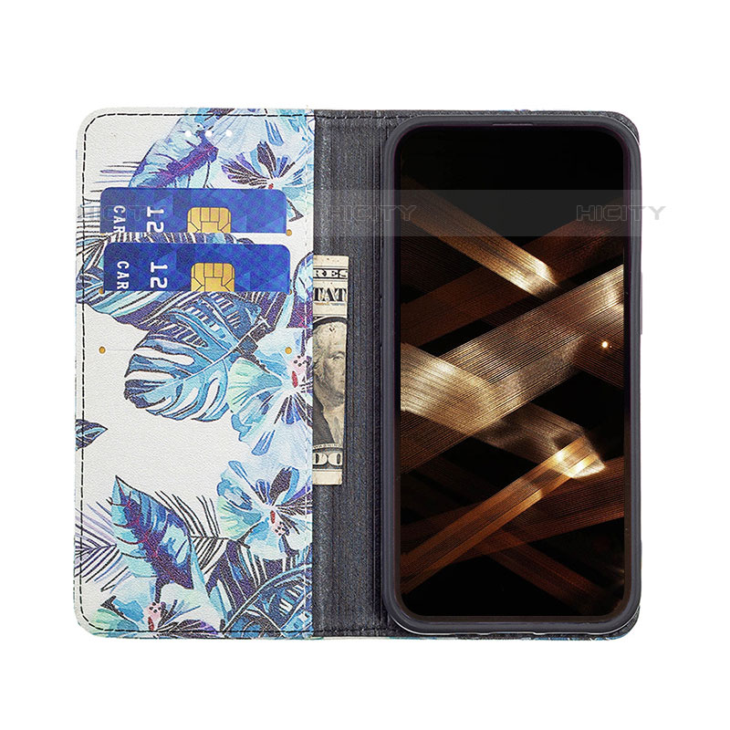 Coque Portefeuille Fleurs Livre Cuir Etui Clapet pour Apple iPhone 16 Pro Max Bleu Plus