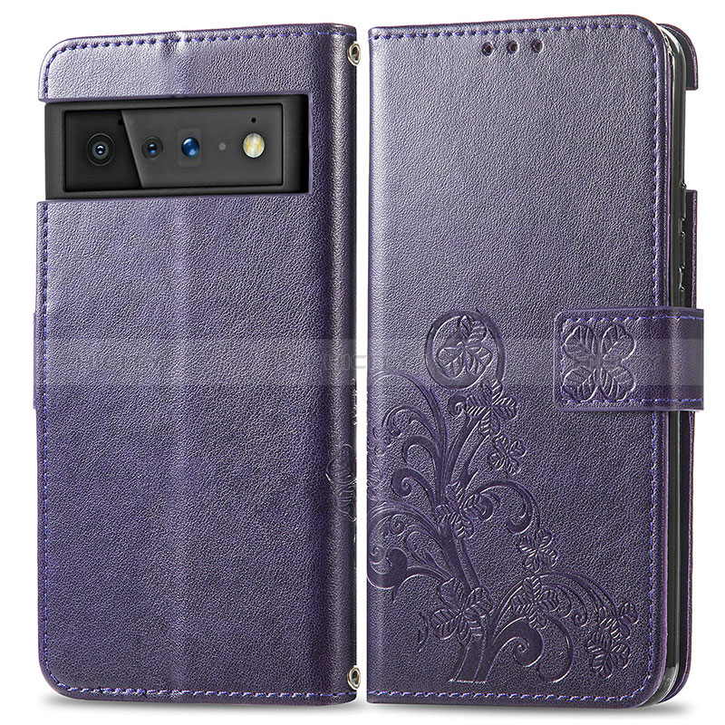 Coque Portefeuille Fleurs Livre Cuir Etui Clapet pour Google Pixel 6 Pro 5G Plus