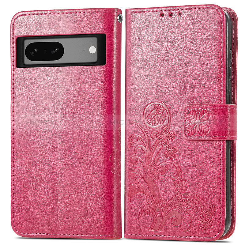 Coque Portefeuille Fleurs Livre Cuir Etui Clapet pour Google Pixel 7 5G Rose Rouge Plus