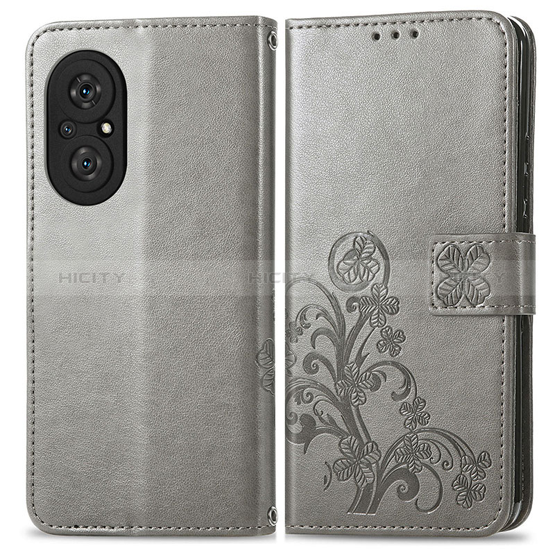 Coque Portefeuille Fleurs Livre Cuir Etui Clapet pour Huawei Honor 50 SE 5G Gris Plus