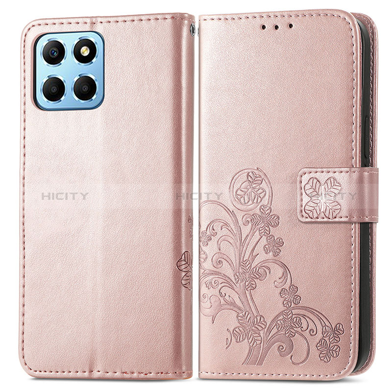 Coque Portefeuille Fleurs Livre Cuir Etui Clapet pour Huawei Honor 70 Lite 5G Or Rose Plus