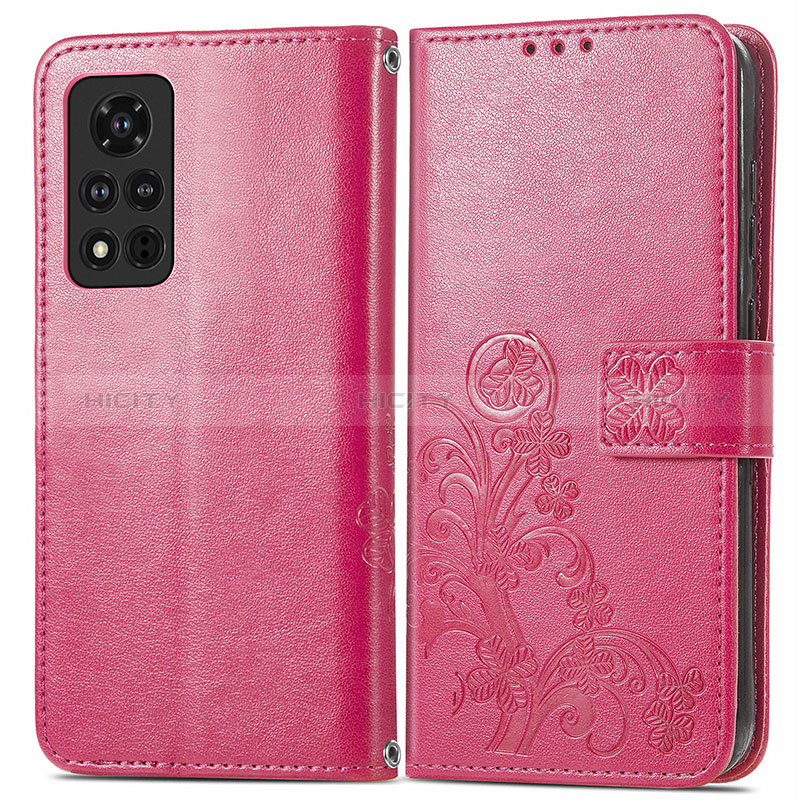 Coque Portefeuille Fleurs Livre Cuir Etui Clapet pour Huawei Honor V40 5G Rose Rouge Plus