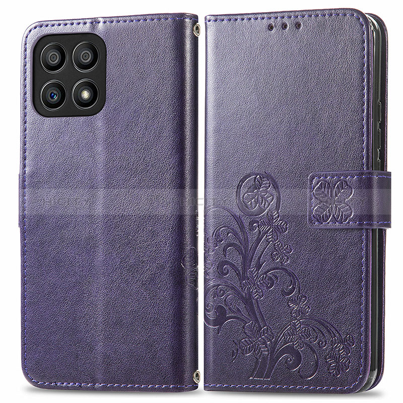 Coque Portefeuille Fleurs Livre Cuir Etui Clapet pour Huawei Honor X30i Violet Plus