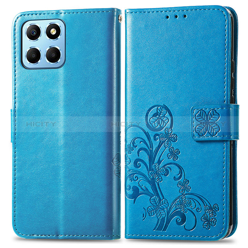 Coque Portefeuille Fleurs Livre Cuir Etui Clapet pour Huawei Honor X6 Bleu Plus