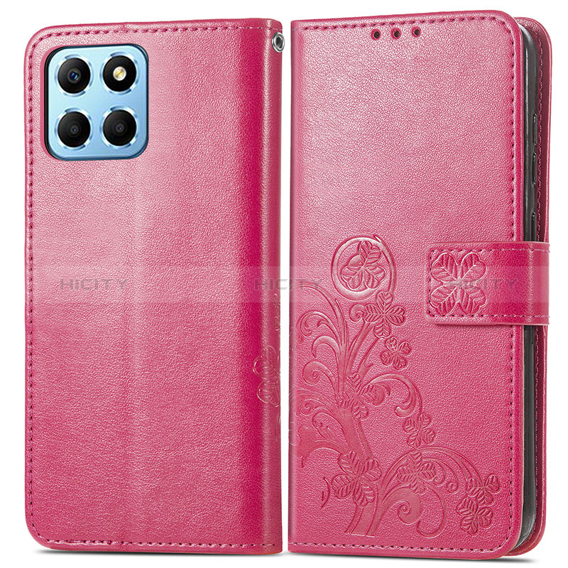 Coque Portefeuille Fleurs Livre Cuir Etui Clapet pour Huawei Honor X6 Rose Rouge Plus