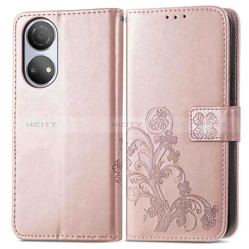 Coque Portefeuille Fleurs Livre Cuir Etui Clapet pour Huawei Honor X7 Or Rose Plus