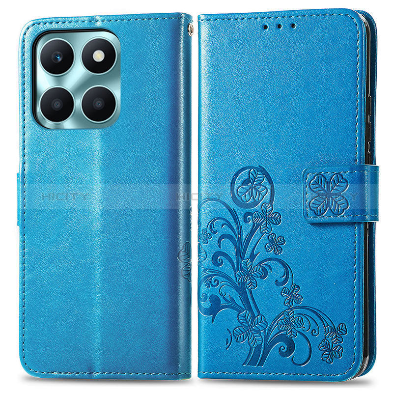 Coque Portefeuille Fleurs Livre Cuir Etui Clapet pour Huawei Honor X8b Bleu Plus