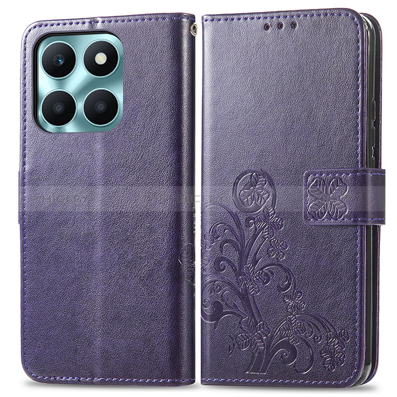 Coque Portefeuille Fleurs Livre Cuir Etui Clapet pour Huawei Honor X8b Violet Plus