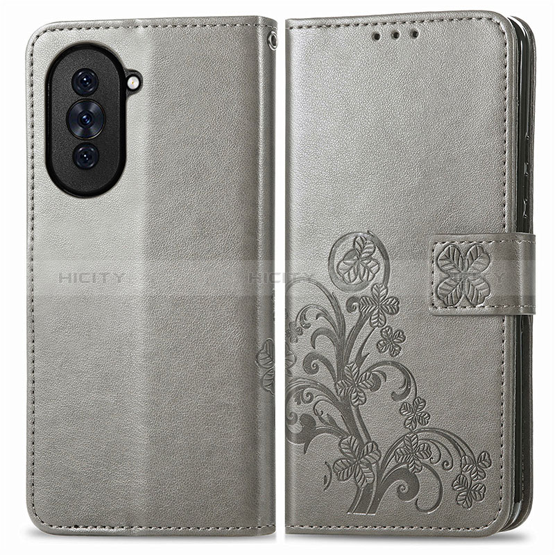 Coque Portefeuille Fleurs Livre Cuir Etui Clapet pour Huawei Nova 10 Gris Plus