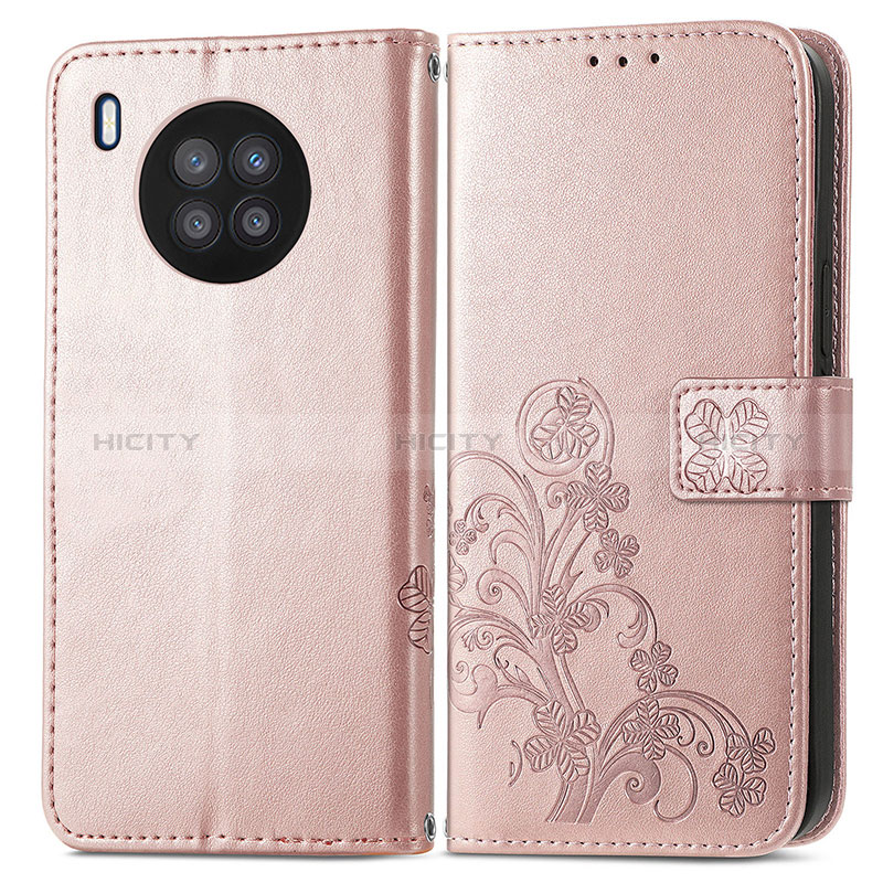 Coque Portefeuille Fleurs Livre Cuir Etui Clapet pour Huawei Nova 8i Or Rose Plus