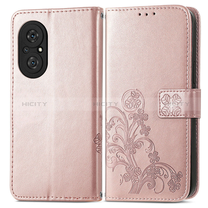 Coque Portefeuille Fleurs Livre Cuir Etui Clapet pour Huawei Nova 9 SE Or Rose Plus