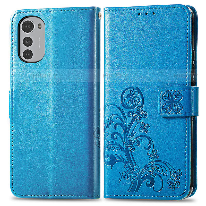 Coque Portefeuille Fleurs Livre Cuir Etui Clapet pour Motorola Moto E32 Bleu Plus