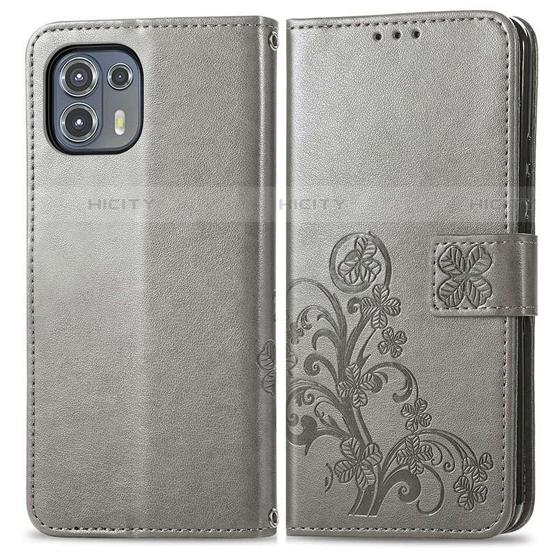 Coque Portefeuille Fleurs Livre Cuir Etui Clapet pour Motorola Moto Edge 20 Lite 5G Gris Plus