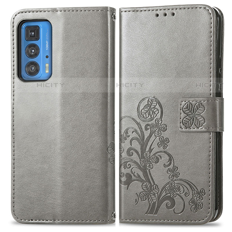 Coque Portefeuille Fleurs Livre Cuir Etui Clapet pour Motorola Moto Edge 20 Pro 5G Gris Plus