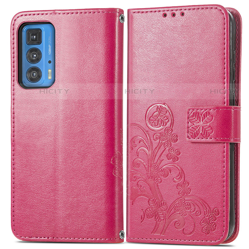 Coque Portefeuille Fleurs Livre Cuir Etui Clapet pour Motorola Moto Edge 20 Pro 5G Rouge Plus