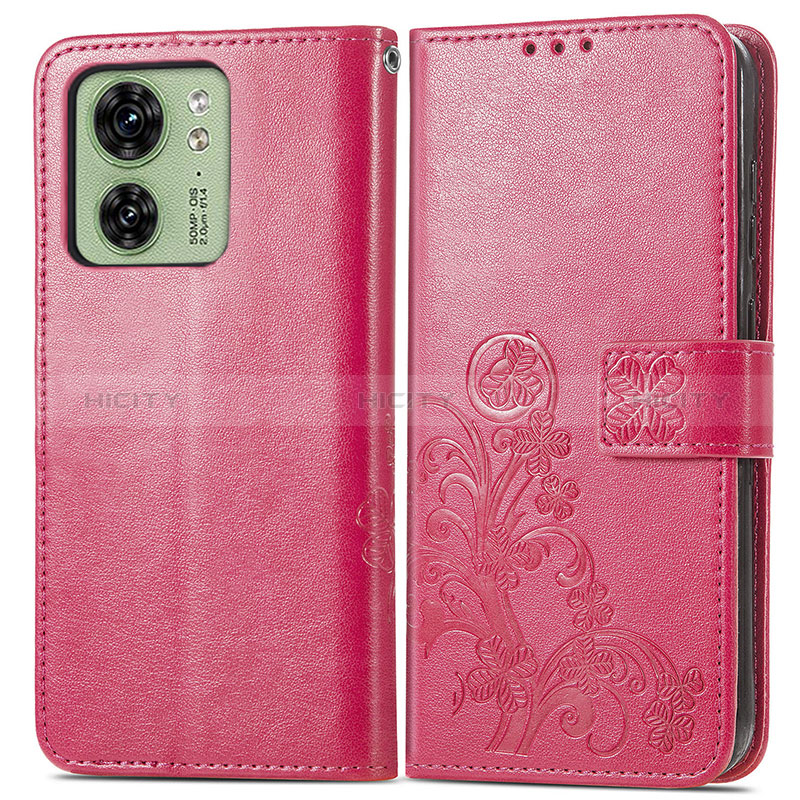 Coque Portefeuille Fleurs Livre Cuir Etui Clapet pour Motorola Moto Edge (2023) 5G Rose Rouge Plus